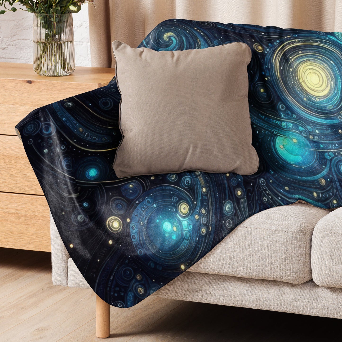 Space in Gold and Blue Sherpa blanket - Gregg Acini Adoree Designs - Blanket