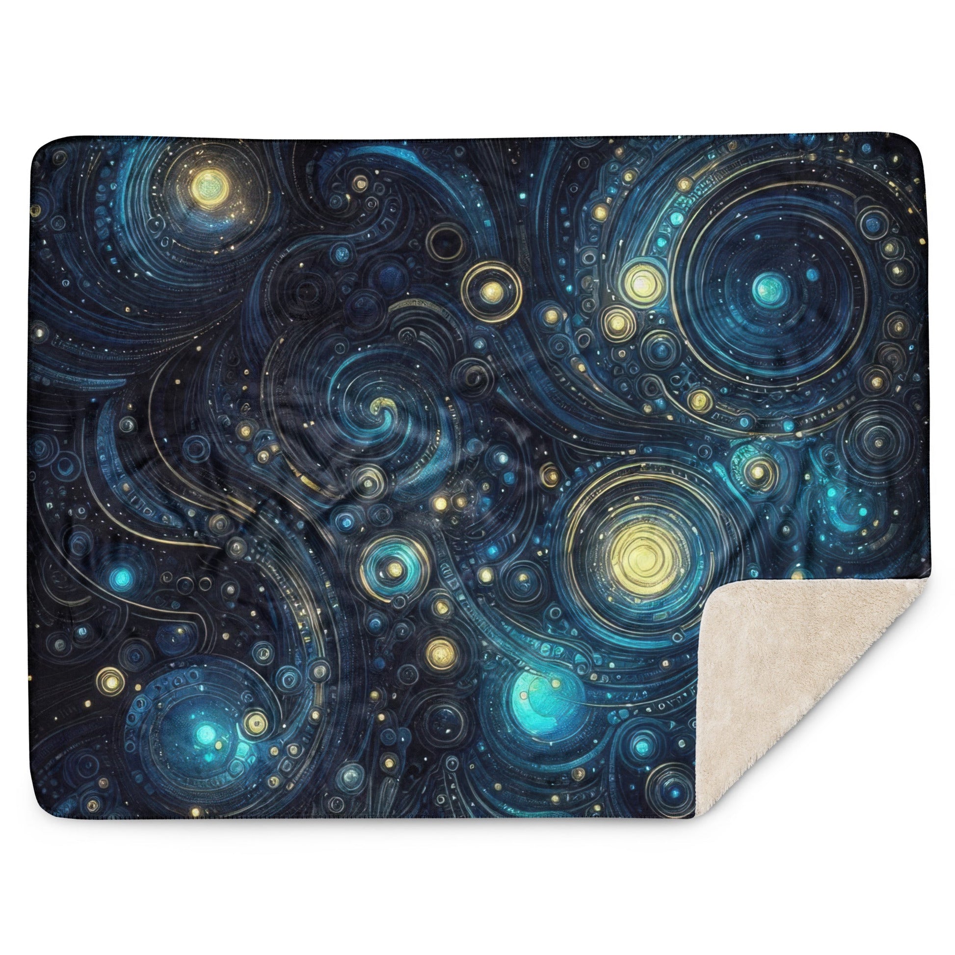 Space in Gold and Blue Sherpa blanket - Gregg Acini Adoree Designs - Blanket