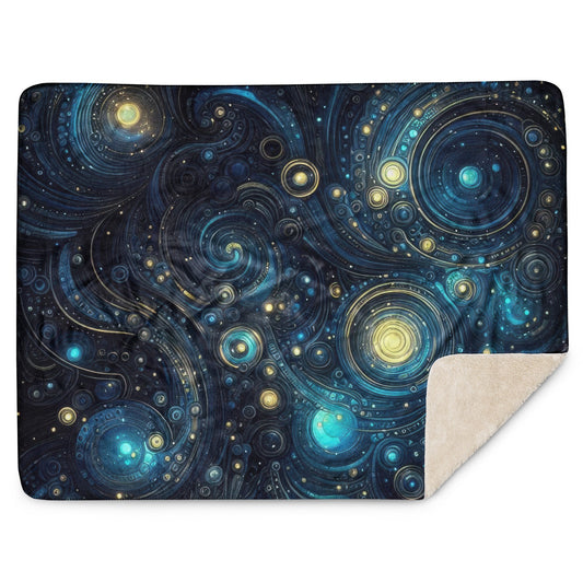 Space in Gold and Blue Sherpa blanket - Gregg Acini Adoree Designs - Blanket