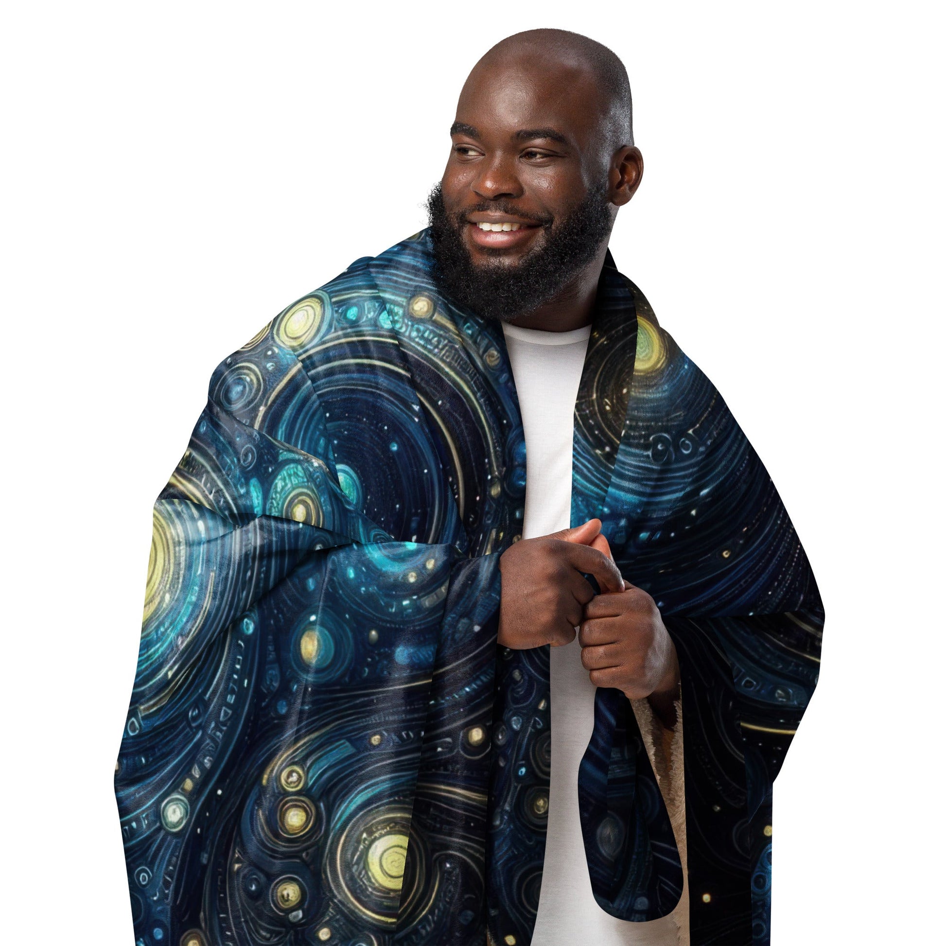 Space in Gold and Blue Sherpa blanket - Gregg Acini Adoree Designs - Blanket