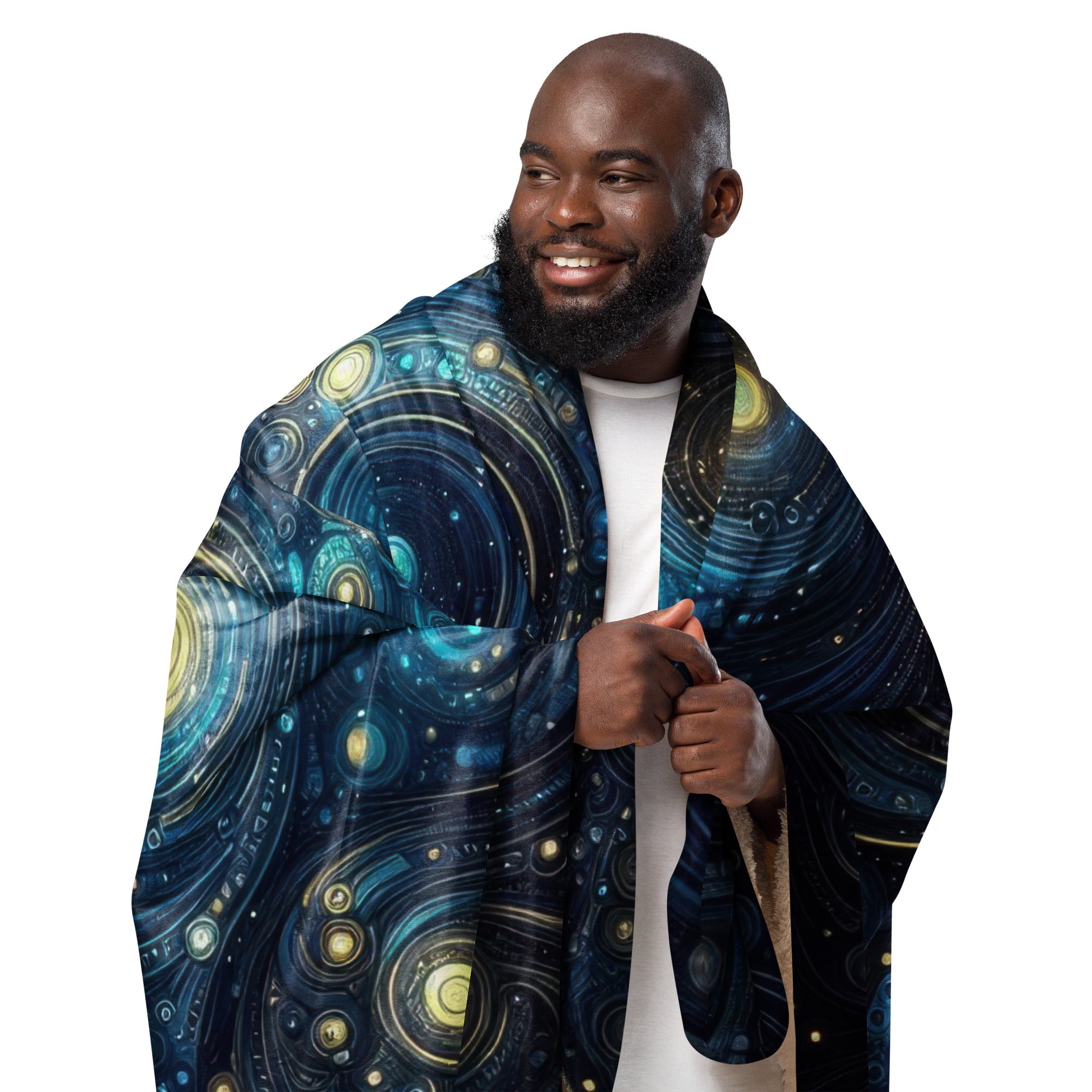 Space in Gold and Blue Sherpa blanket - Gregg Acini Adoree Designs - Blanket