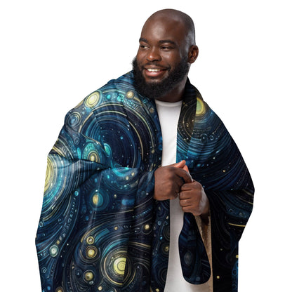 Space in Gold and Blue Sherpa blanket - Gregg Acini Adoree Designs - Blanket