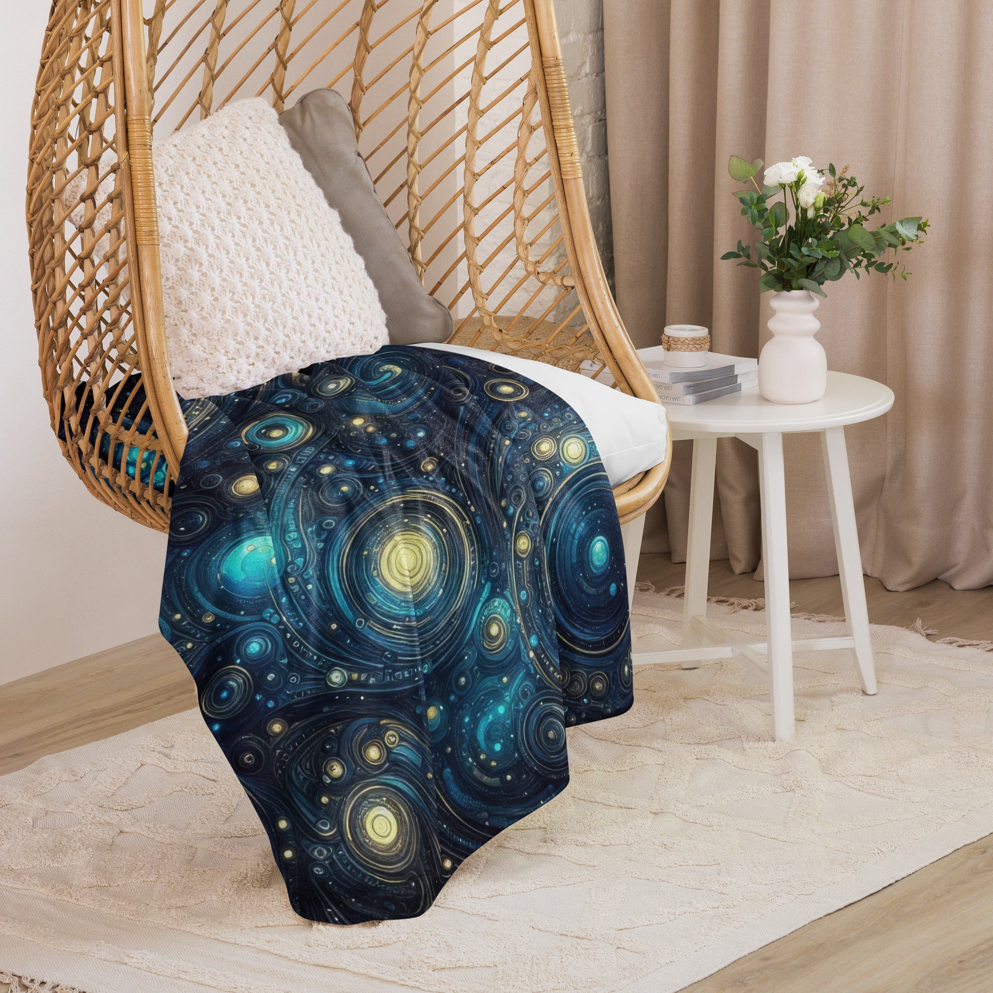 Space in Gold and Blue Sherpa blanket - Gregg Acini Adoree Designs - Blanket