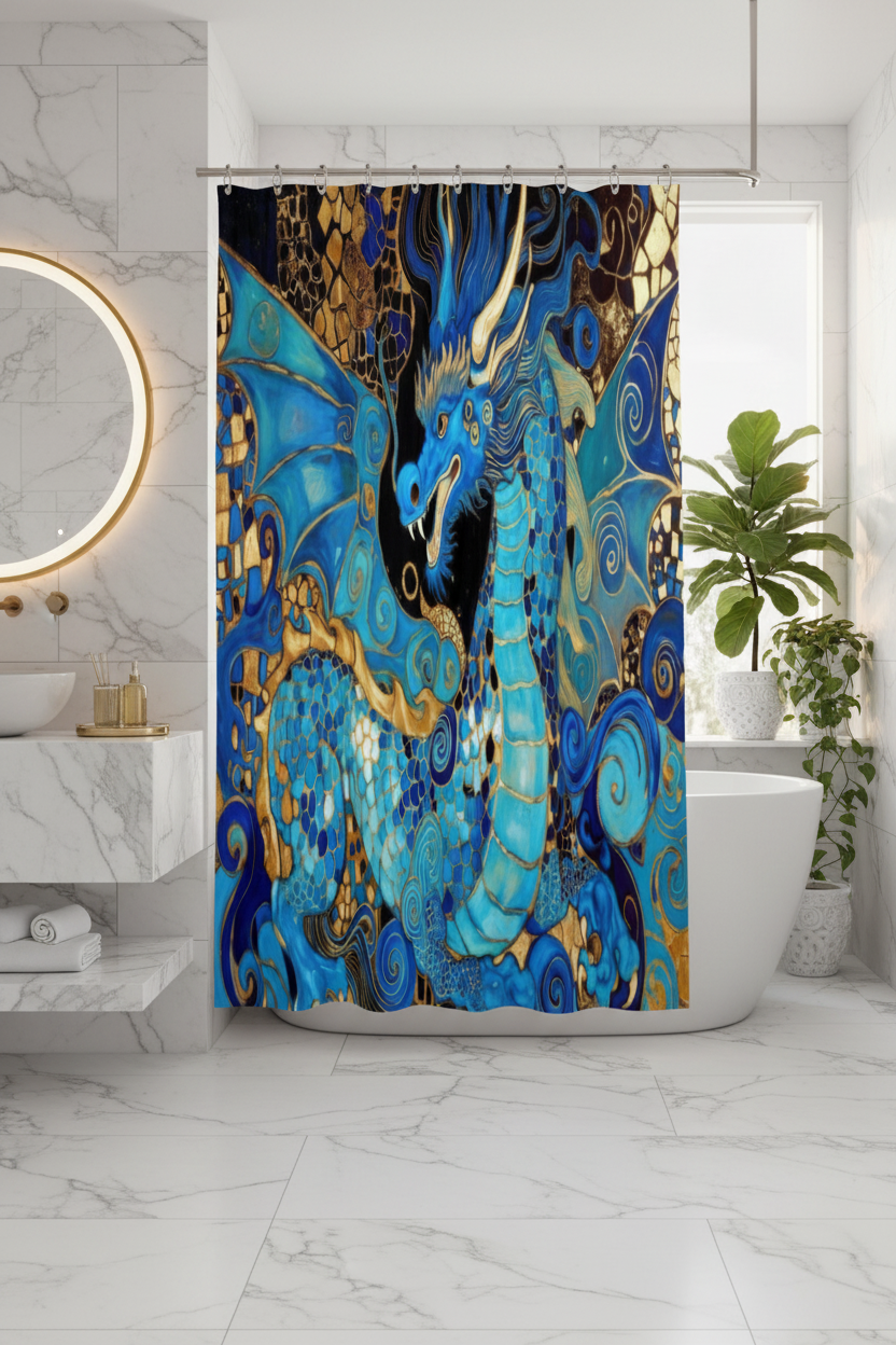 Teal Dragon Shower Curtain Lifestyle