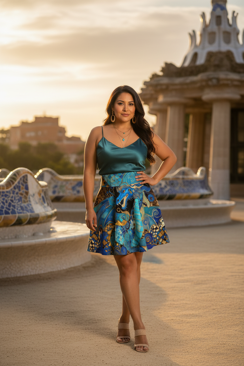 Teal Dragon Skater Skirt Lifestyle - Revised
