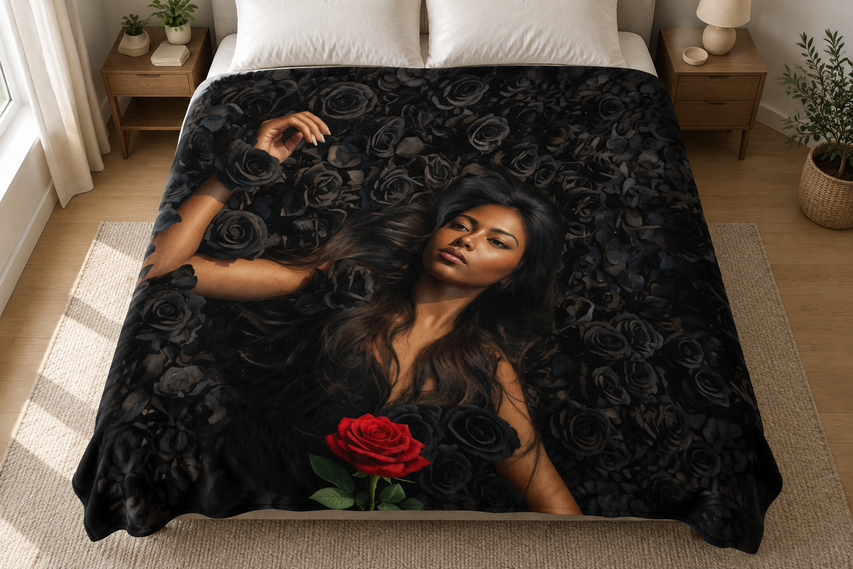 The Rose Keeper blanket on a bed