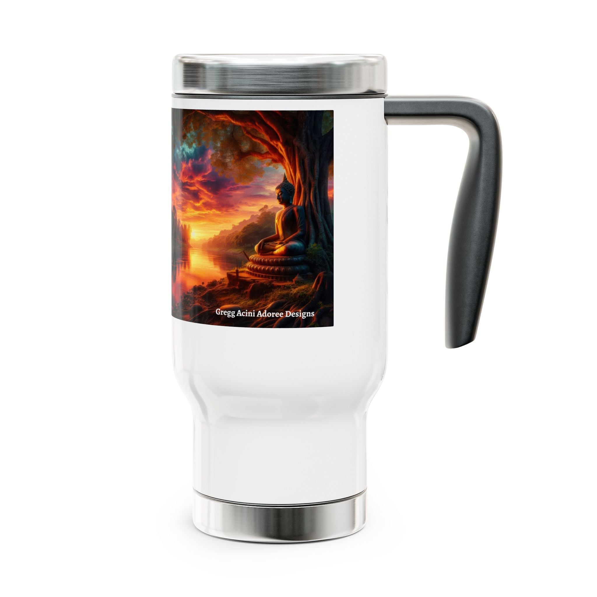 Tranquility Stainless Steel Travel Mug - 14oz Handle Design - Gregg Acini Adoree Designs - Mug