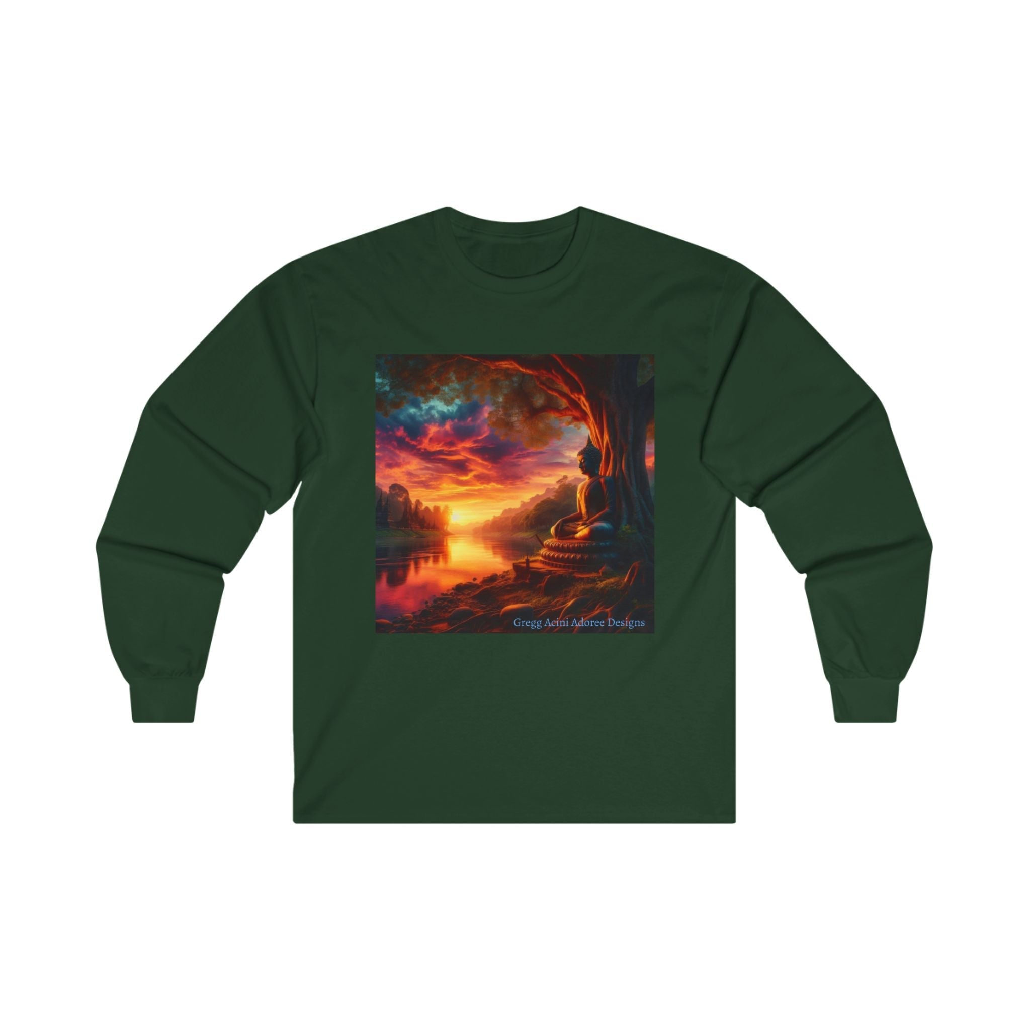 Tranquility Unisex Ultra Cotton Long Sleeve Tee - Vibrant Art for Relaxation Buddha1 by Gregg Acini Adoree Designs - Gregg Acini Adoree Designs - Long - sleeve
