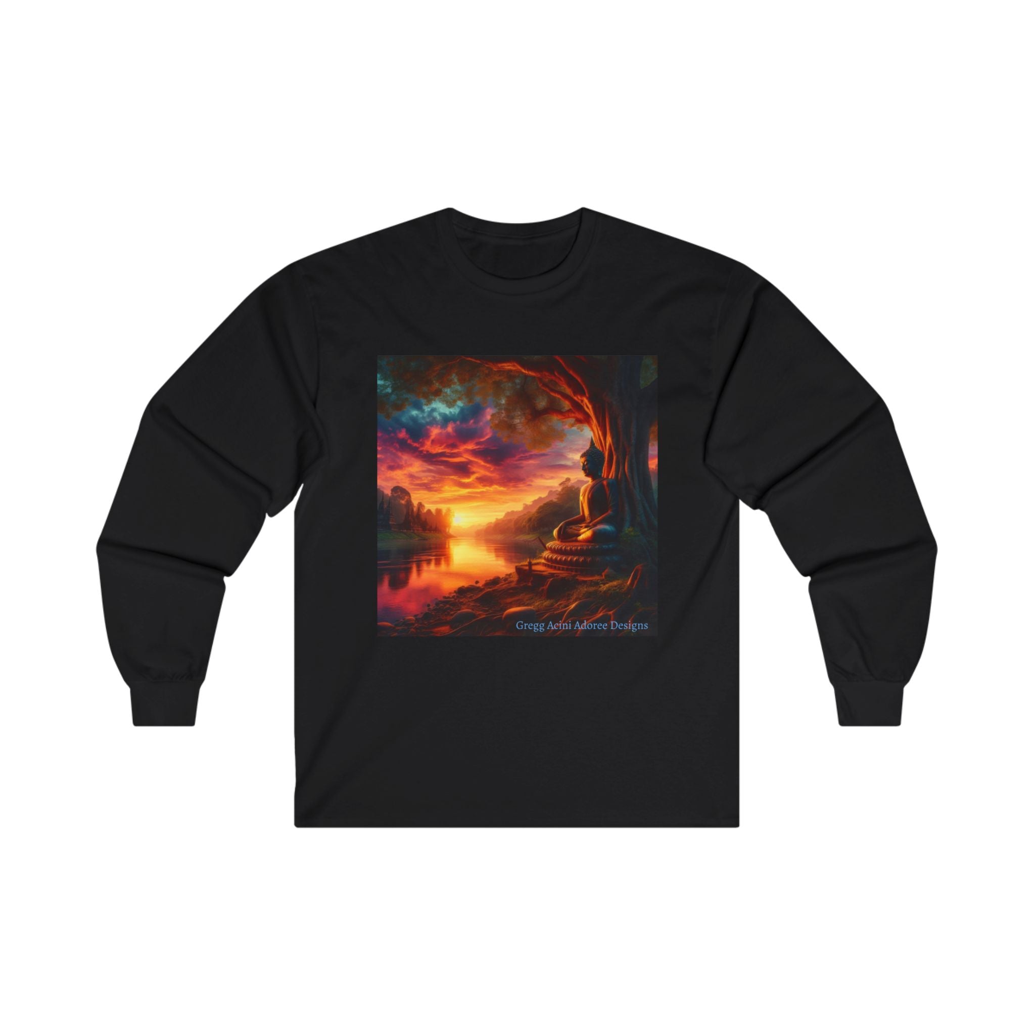 Tranquility Unisex Ultra Cotton Long Sleeve Tee - Vibrant Art for Relaxation Buddha1 by Gregg Acini Adoree Designs - Gregg Acini Adoree Designs - Long - sleeve