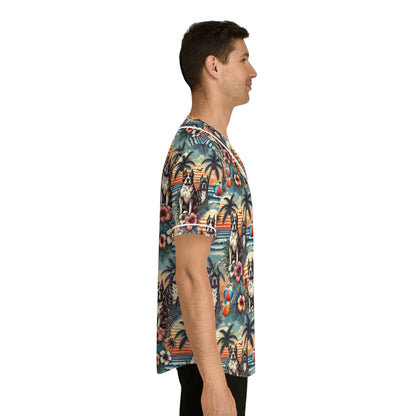 Tropical Dog Print Baseball Jersey for Fun Summer Vibes - Gregg Acini Adoree Designs - Baseball Jersey