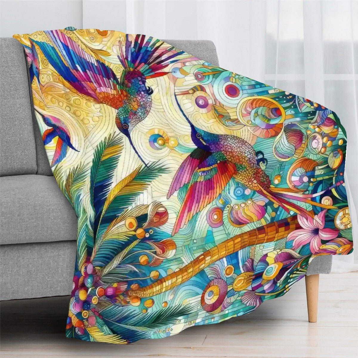 Tropical Hummingbirds 300 GSM Flannel Throw Blanket (Made in USA) - Gregg Acini Adoree Designs - Blanket