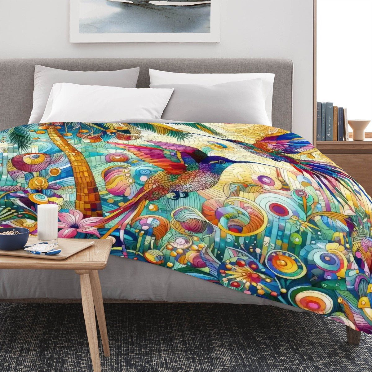 Tropical Hummingbirds 300 GSM Flannel Throw Blanket (Made in USA) - Gregg Acini Adoree Designs - Blanket