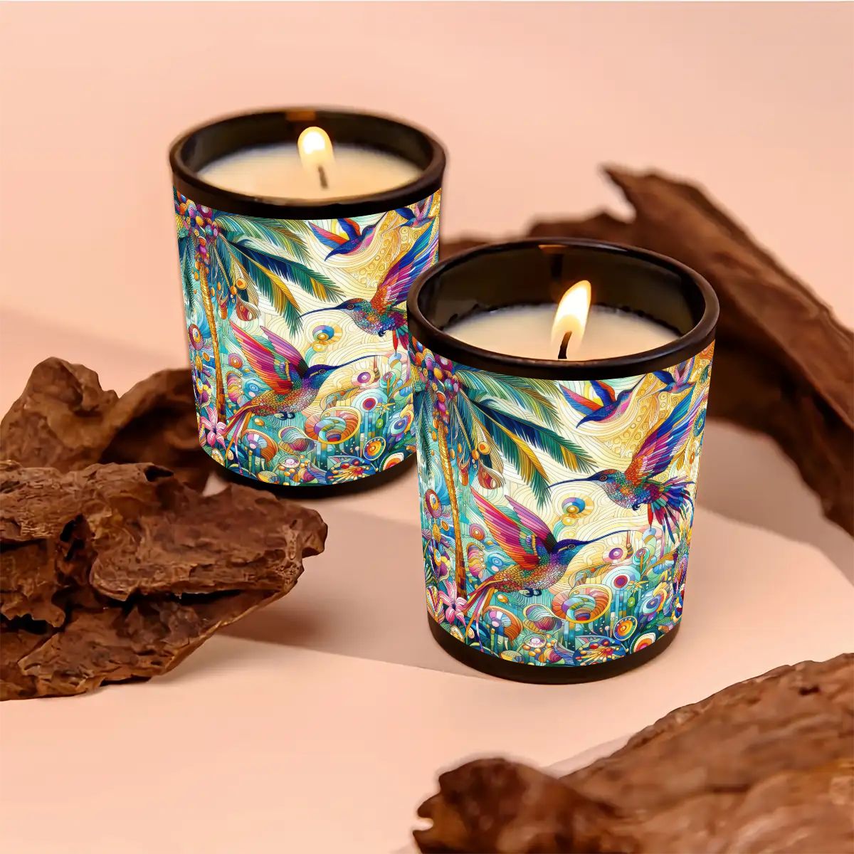 Tropical Hummingbirds Black Jar Scented Candle (6oz) - Gregg Acini Adoree Designs - Candles