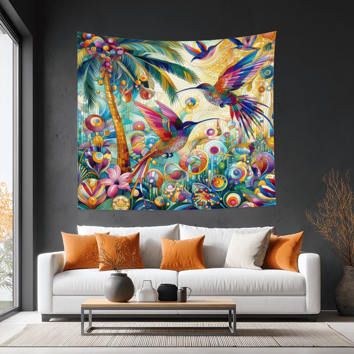 Tropical Hummingbirds Lightweight Wall Tapestry (Fabric Wall Hanging - USA) - Gregg Acini Adoree Designs - Wall Coverings