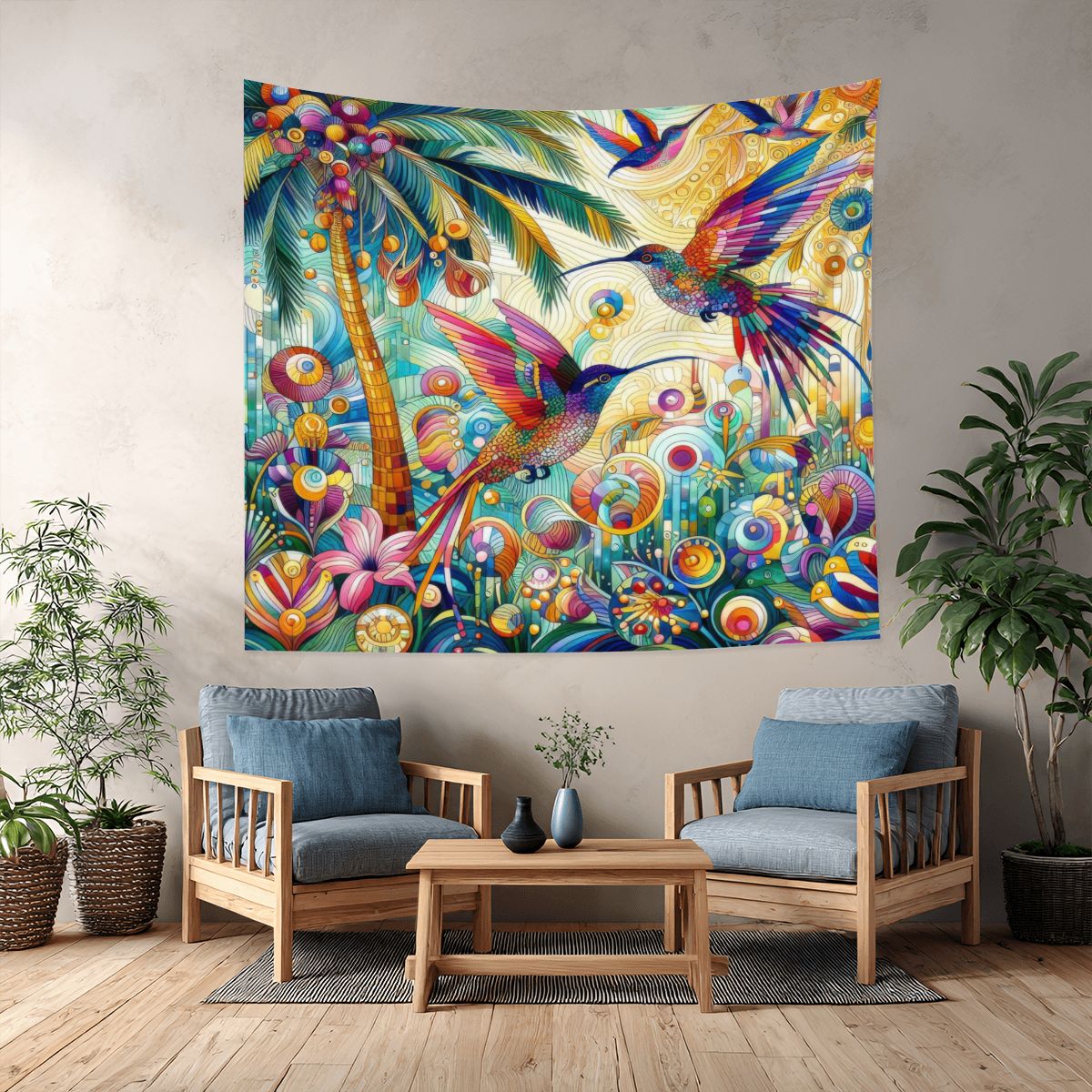 Tropical Hummingbirds Lightweight Wall Tapestry (Fabric Wall Hanging - USA) - Gregg Acini Adoree Designs - Wall Coverings