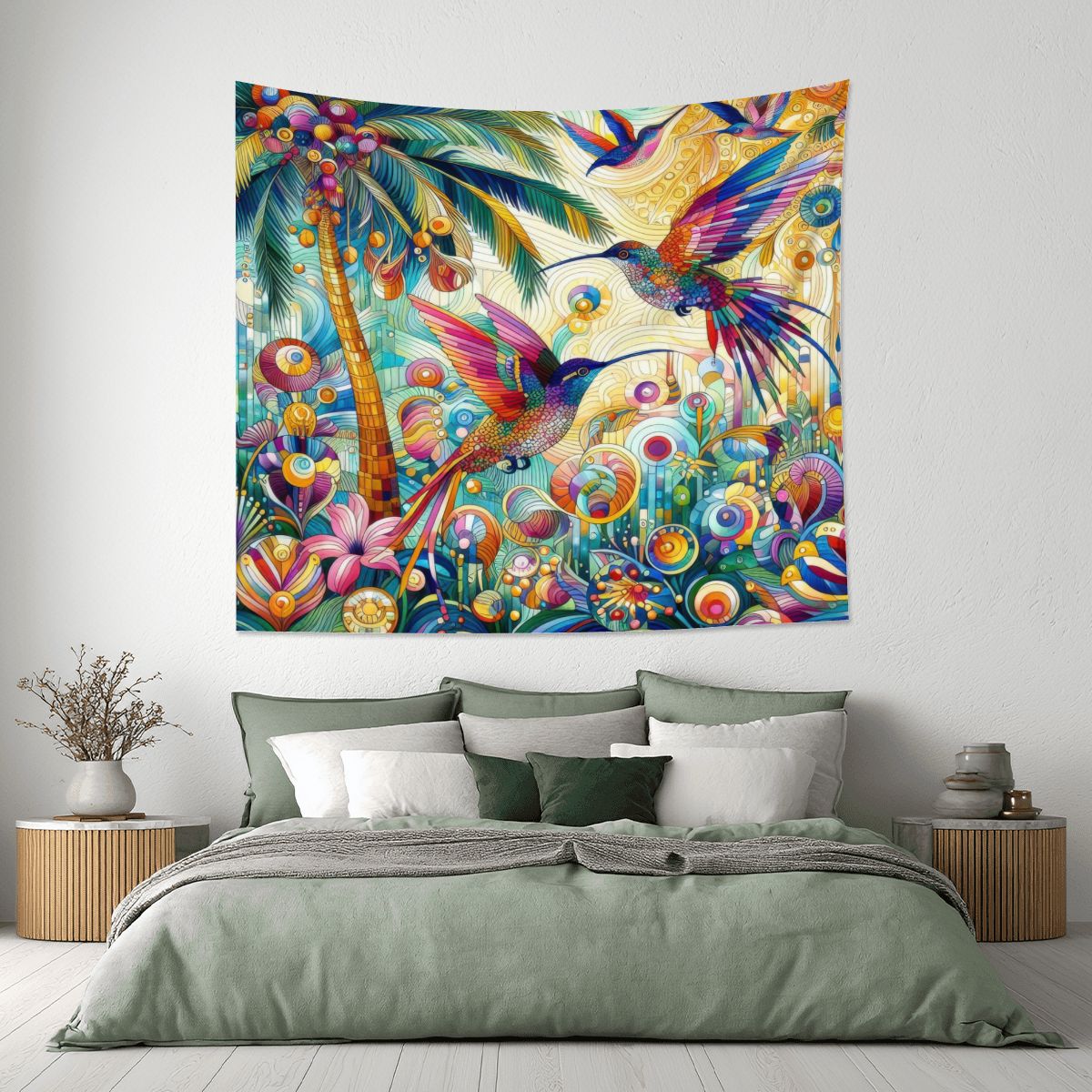Tropical Hummingbirds Lightweight Wall Tapestry (Fabric Wall Hanging - USA) - Gregg Acini Adoree Designs - Wall Coverings
