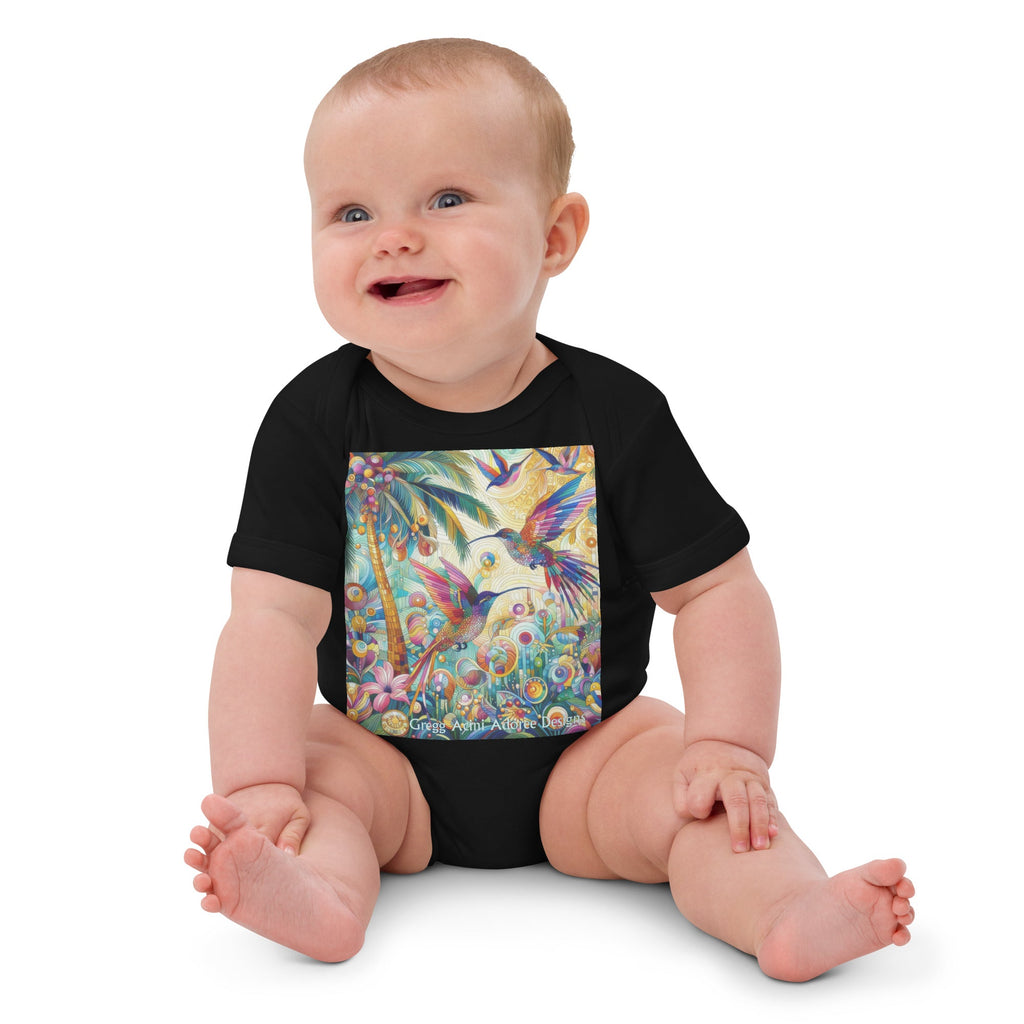 Tropical Hummingbirds Organic cotton baby bodysuit by Gregg Acini Adoree Designs - Gregg Acini Adoree Designs - Baby Bodysuit
