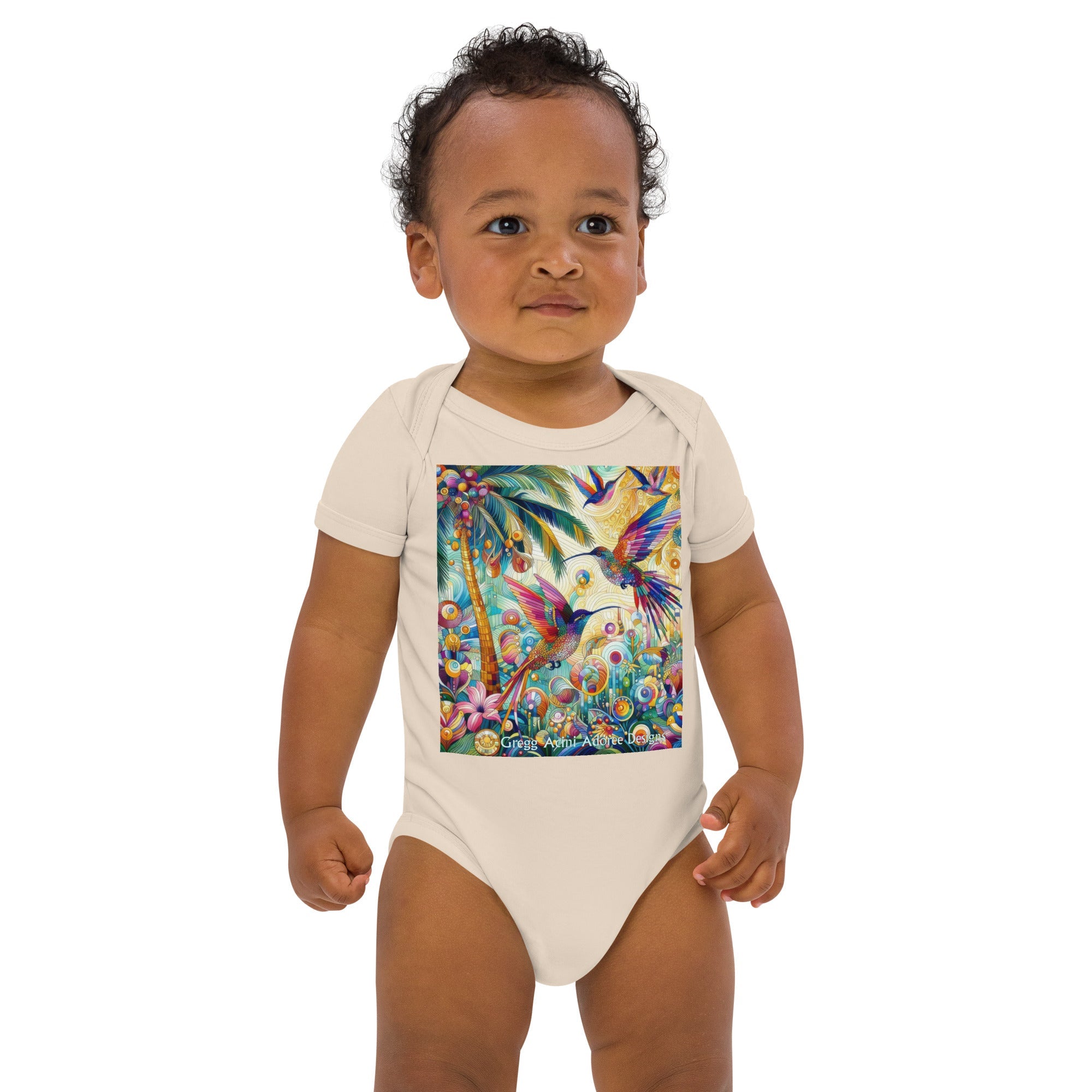 Tropical Hummingbirds Organic cotton baby bodysuit by Gregg Acini Adoree Designs - Gregg Acini Adoree Designs - Baby Bodysuit