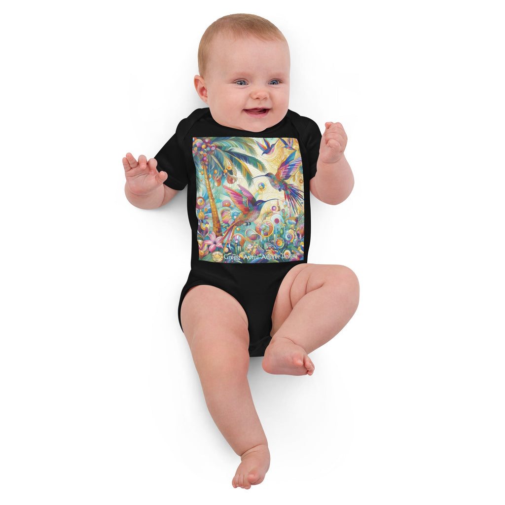Tropical Hummingbirds Organic cotton baby bodysuit by Gregg Acini Adoree Designs - Gregg Acini Adoree Designs - Baby Bodysuit