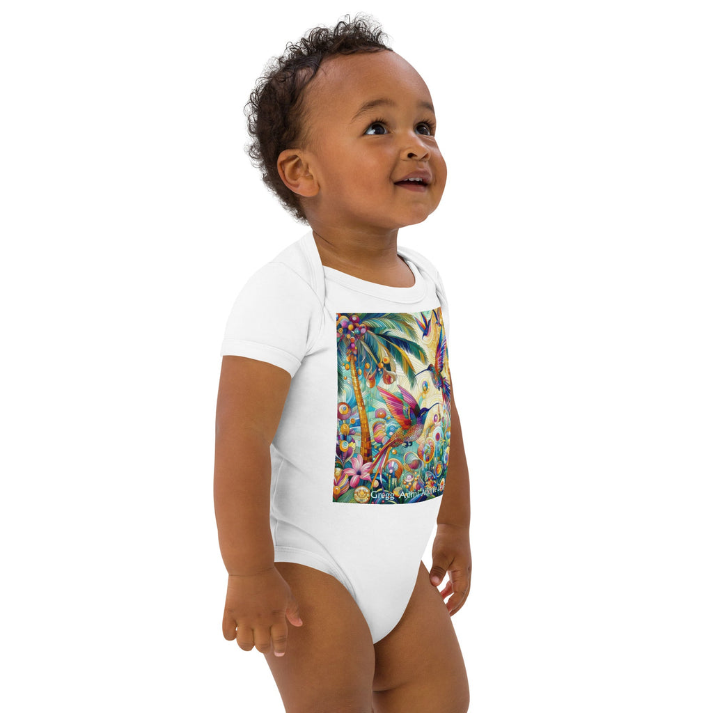 Tropical Hummingbirds Organic cotton baby bodysuit by Gregg Acini Adoree Designs - Gregg Acini Adoree Designs - Baby Bodysuit