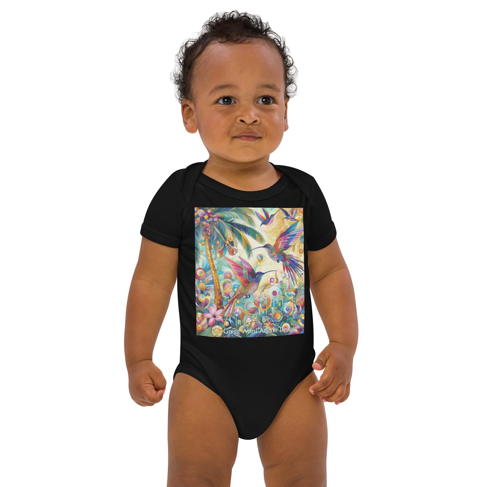 Tropical Hummingbirds Organic cotton baby bodysuit by Gregg Acini Adoree Designs - Gregg Acini Adoree Designs - Baby Bodysuit
