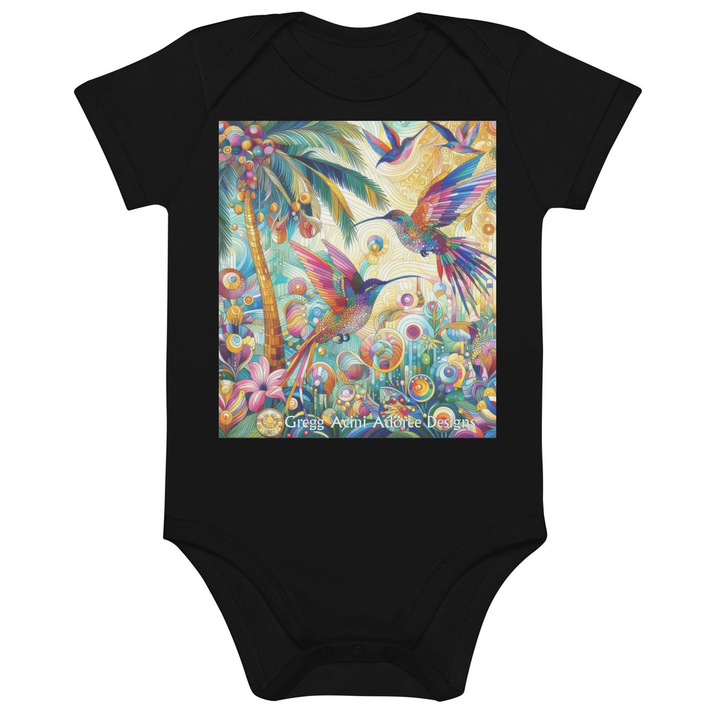 Tropical Hummingbirds Organic cotton baby bodysuit by Gregg Acini Adoree Designs - Gregg Acini Adoree Designs - Baby Bodysuit