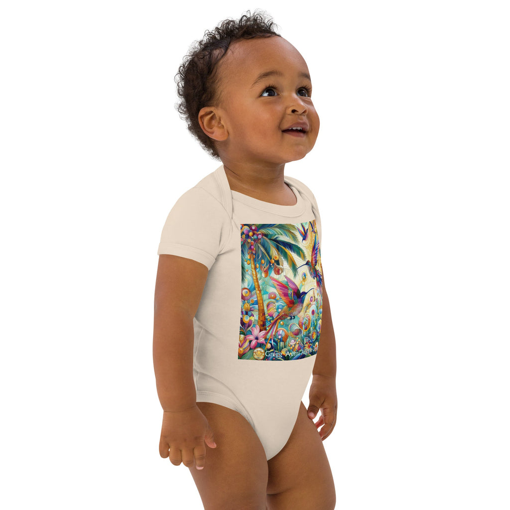 Tropical Hummingbirds Organic cotton baby bodysuit by Gregg Acini Adoree Designs - Gregg Acini Adoree Designs - Baby Bodysuit