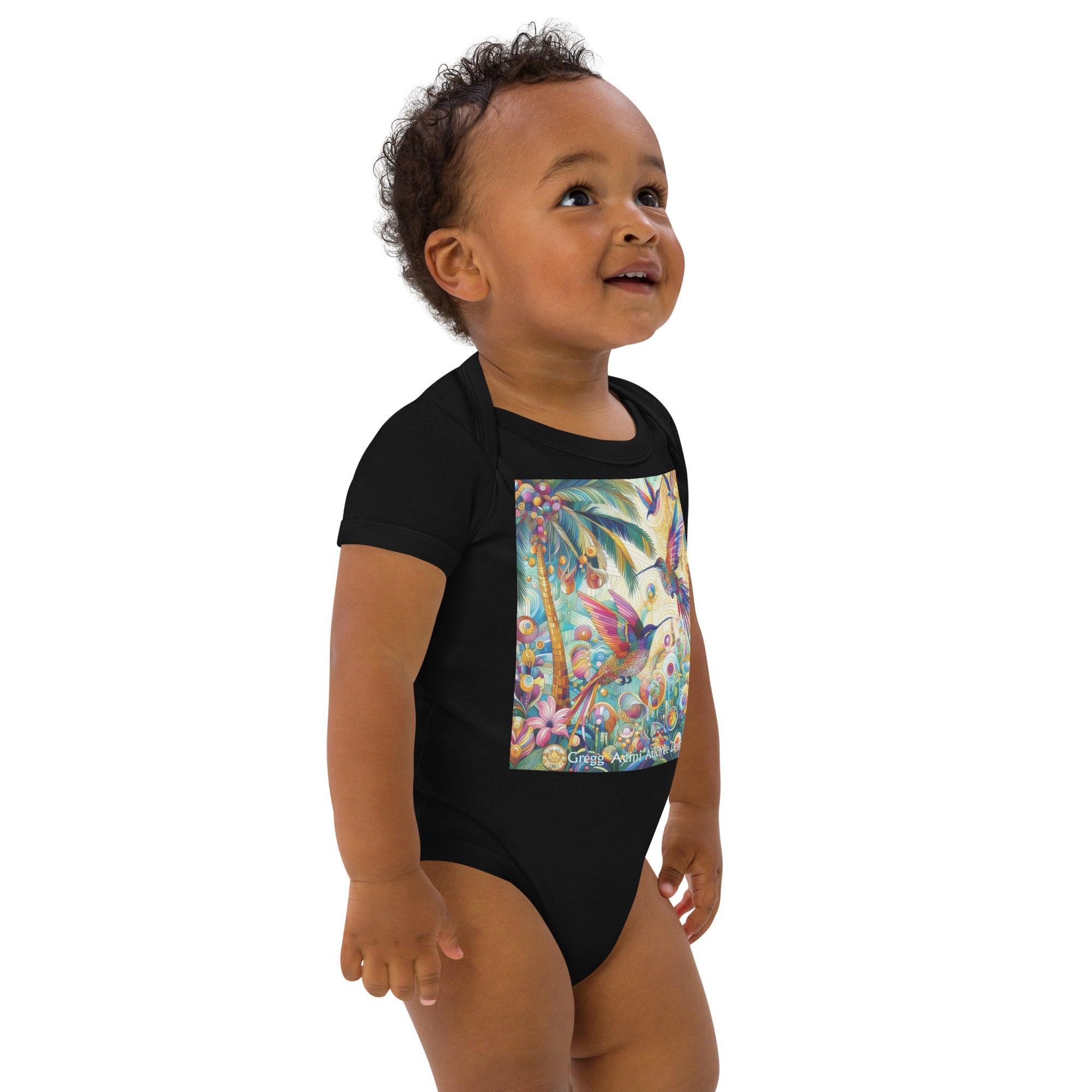 Tropical Hummingbirds Organic cotton baby bodysuit by Gregg Acini Adoree Designs - Gregg Acini Adoree Designs - Baby Bodysuit