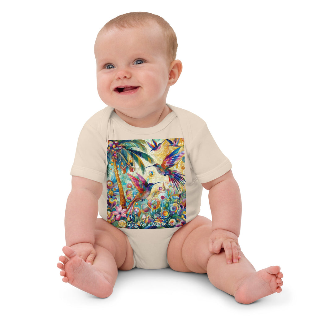 Tropical Hummingbirds Organic cotton baby bodysuit by Gregg Acini Adoree Designs - Gregg Acini Adoree Designs - Baby Bodysuit