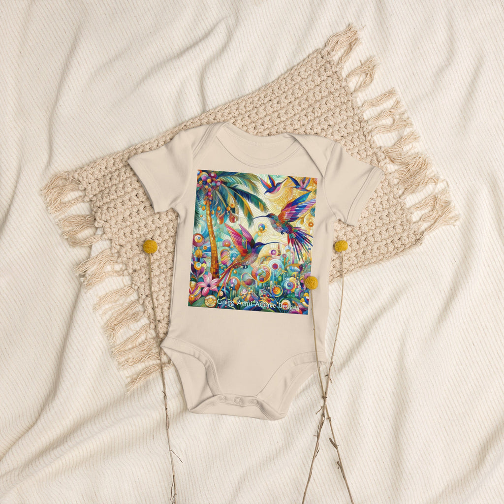 Tropical Hummingbirds Organic cotton baby bodysuit by Gregg Acini Adoree Designs - Gregg Acini Adoree Designs - Baby Bodysuit