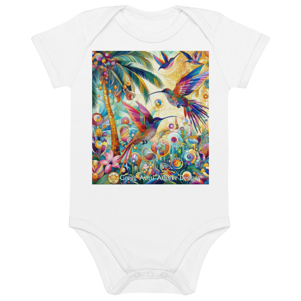 Tropical Hummingbirds Organic cotton baby bodysuit by Gregg Acini Adoree Designs - Gregg Acini Adoree Designs - Baby Bodysuit