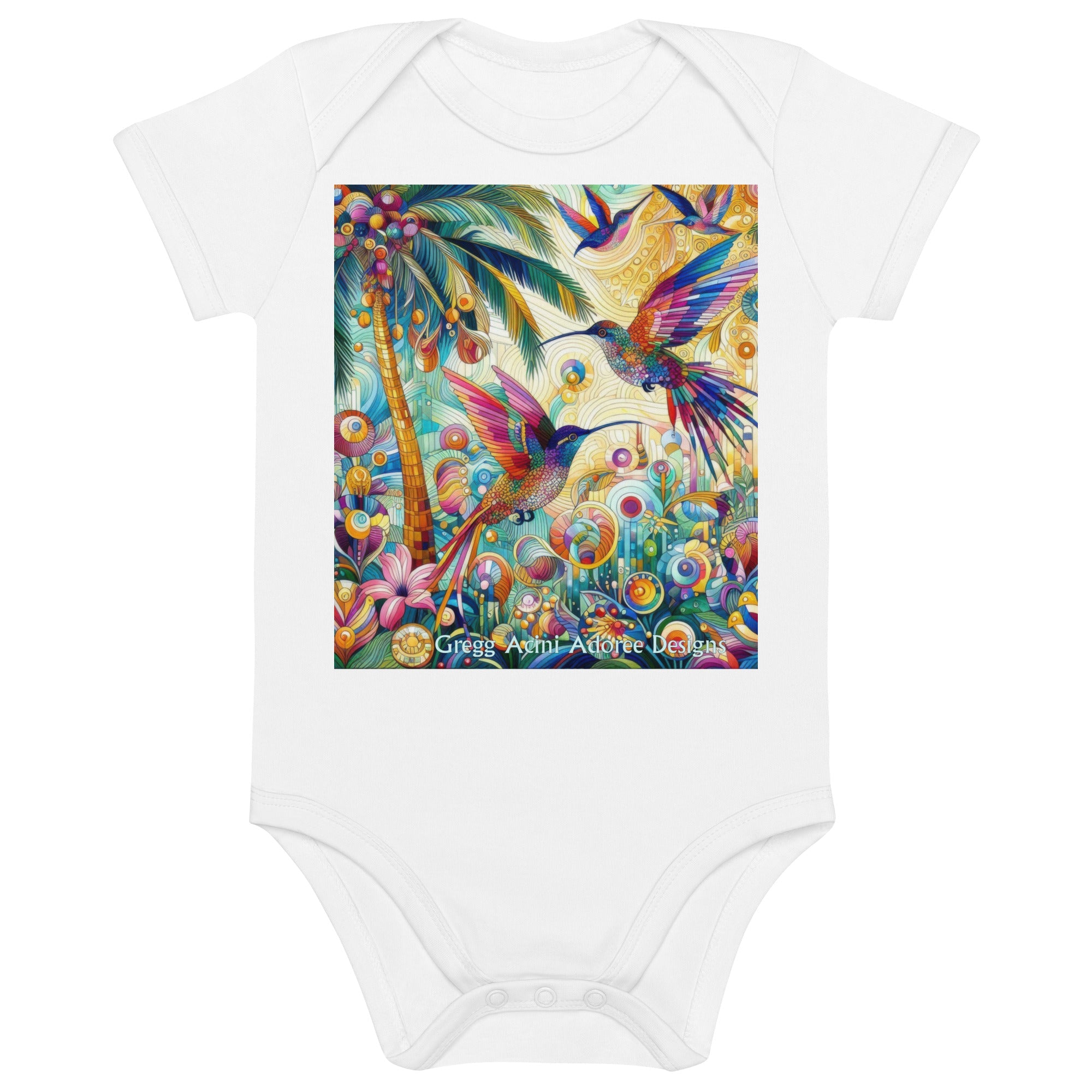 Tropical Hummingbirds Organic cotton baby bodysuit by Gregg Acini Adoree Designs - Gregg Acini Adoree Designs - Baby Bodysuit