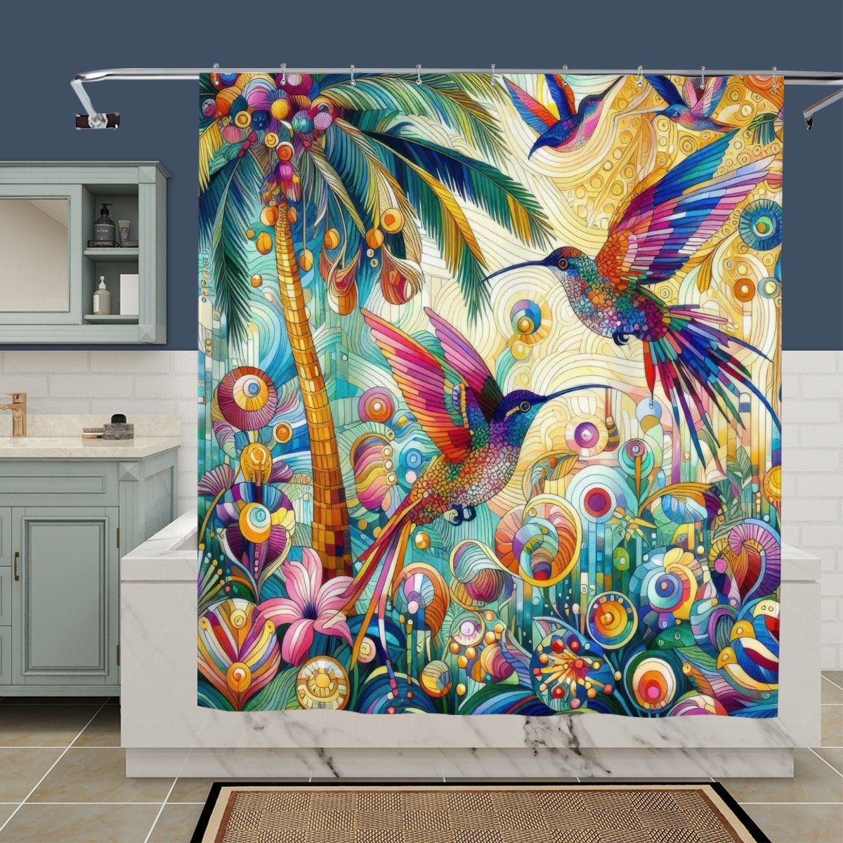 Tropical Hummingbirds Shower Curtain - Gregg Acini Adoree Designs - shower curtain