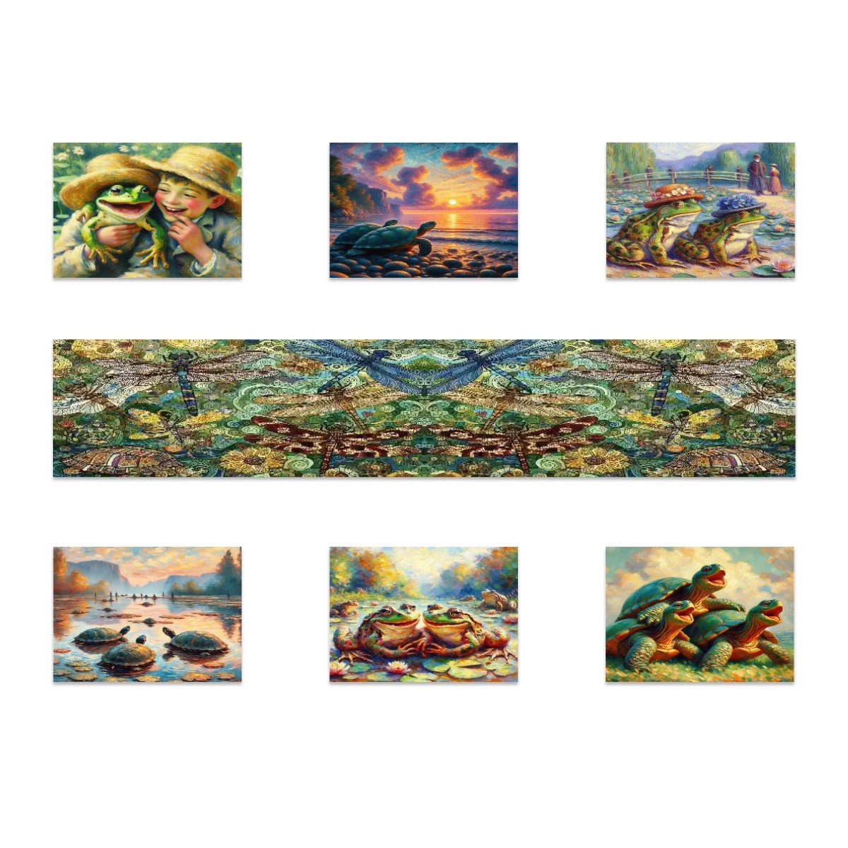 Turtles and Frogs Table Runner Placemat Set 7 Pieces - Gregg Acini Adoree Designs - Placemat