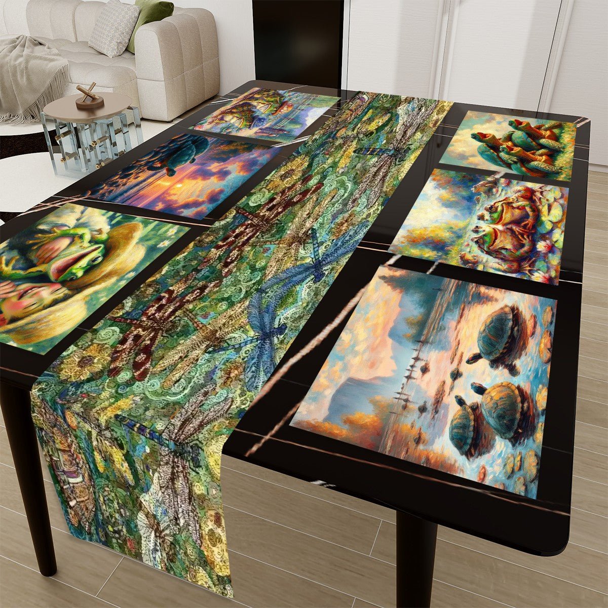 Turtles and Frogs Table Runner Placemat Set 7 Pieces - Gregg Acini Adoree Designs - Placemat