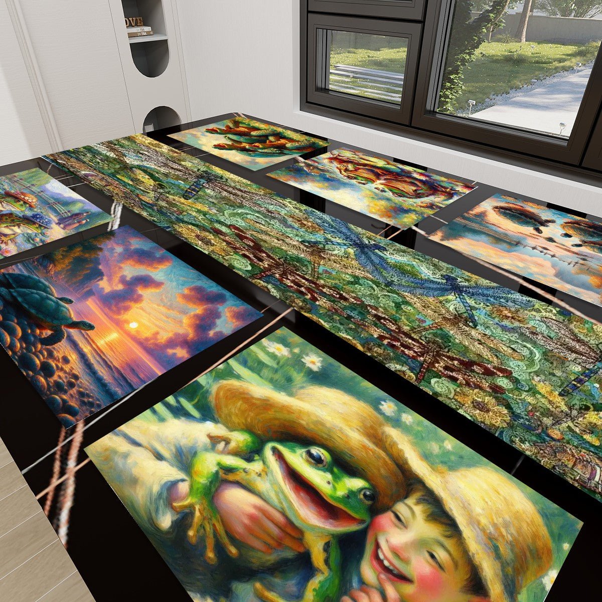 Turtles and Frogs Table Runner Placemat Set 7 Pieces - Gregg Acini Adoree Designs - Placemat