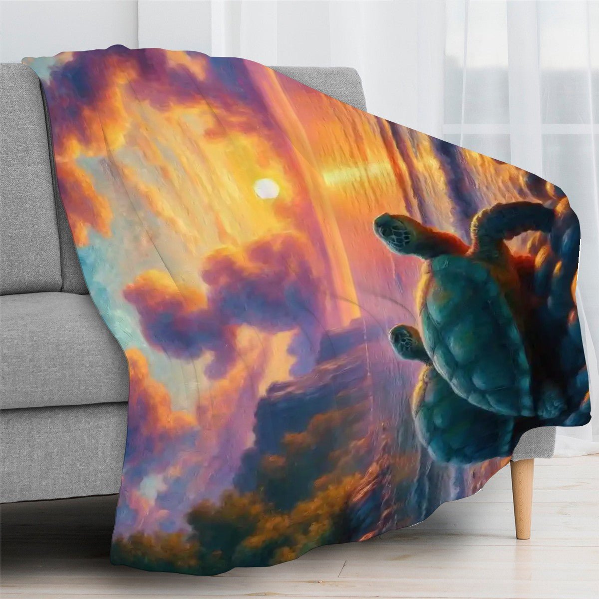 Turtles in the Sunset 300 GSM Flannel Throw Blanket (Made in USA) - Gregg Acini Adoree Designs - Blanket