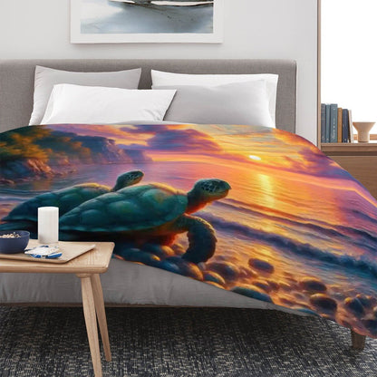 Turtles in the Sunset 300 GSM Flannel Throw Blanket (Made in USA) - Gregg Acini Adoree Designs - Blanket
