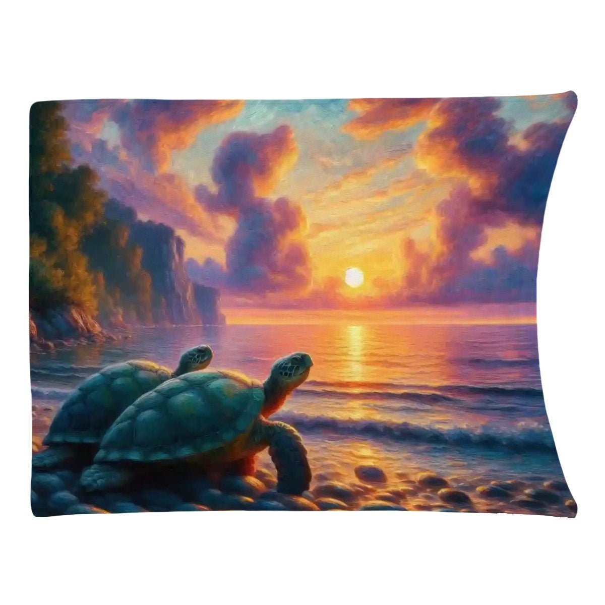 Turtles in the Sunset 300 GSM Flannel Throw Blanket (Made in USA) - Gregg Acini Adoree Designs - Blanket