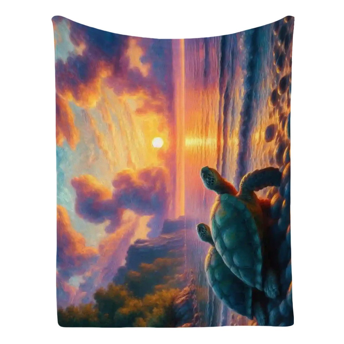 Turtles in the Sunset 300 GSM Flannel Throw Blanket (Made in USA) - Gregg Acini Adoree Designs - Blanket