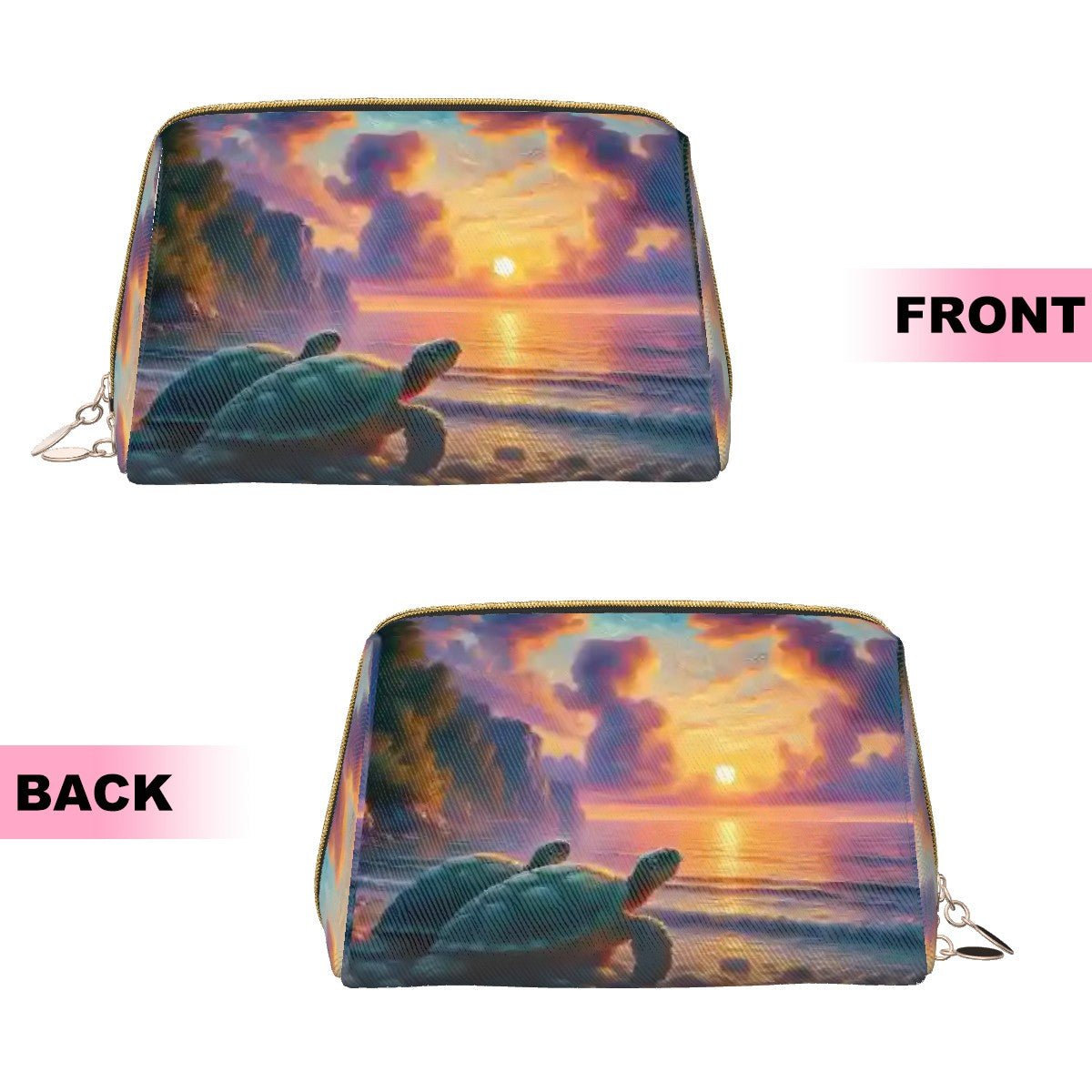 Turtles in the Sunset Large Leather Makeup Bag - Gregg Acini Adoree Designs - Bags