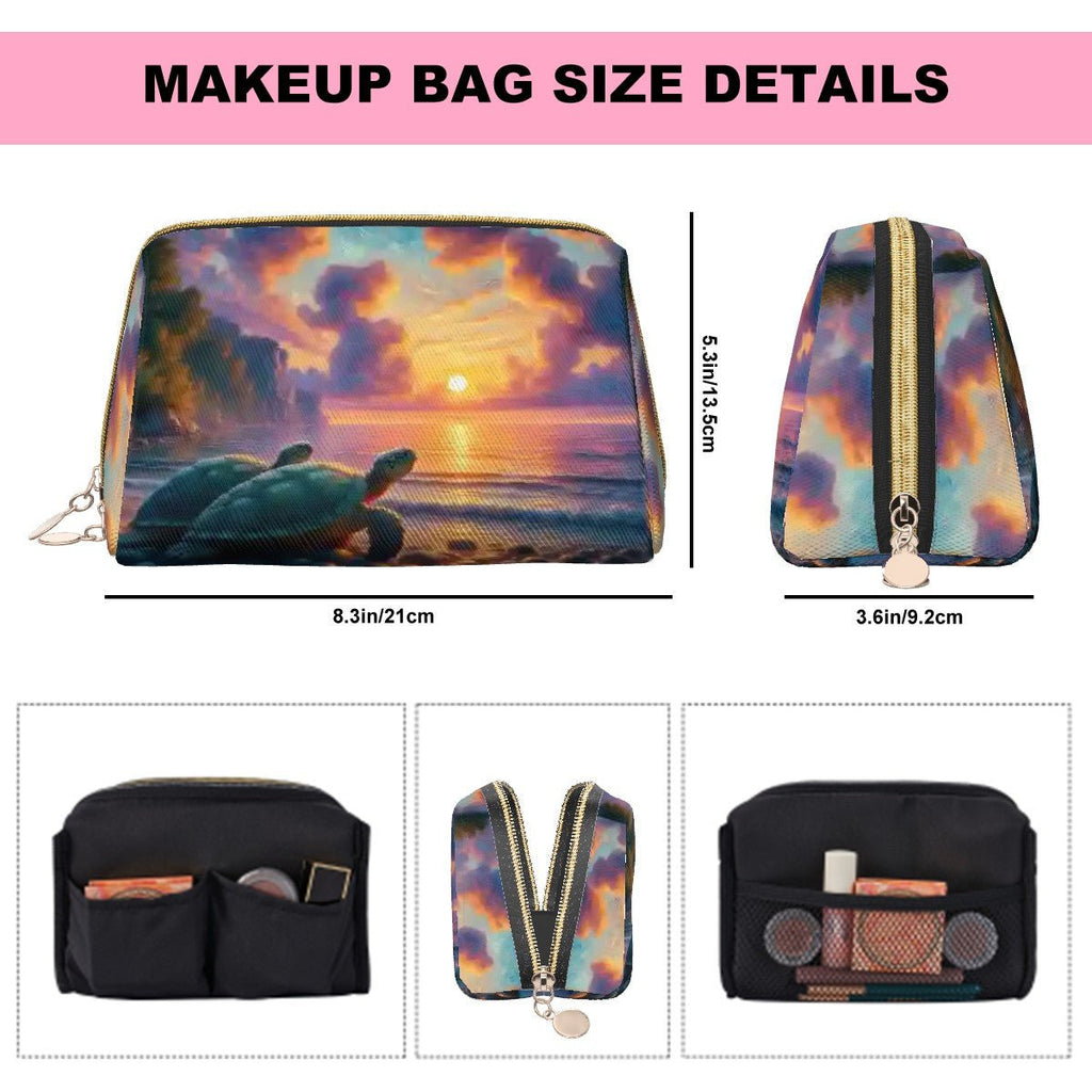 Turtles in the Sunset Large Leather Makeup Bag - Gregg Acini Adoree Designs - Bags