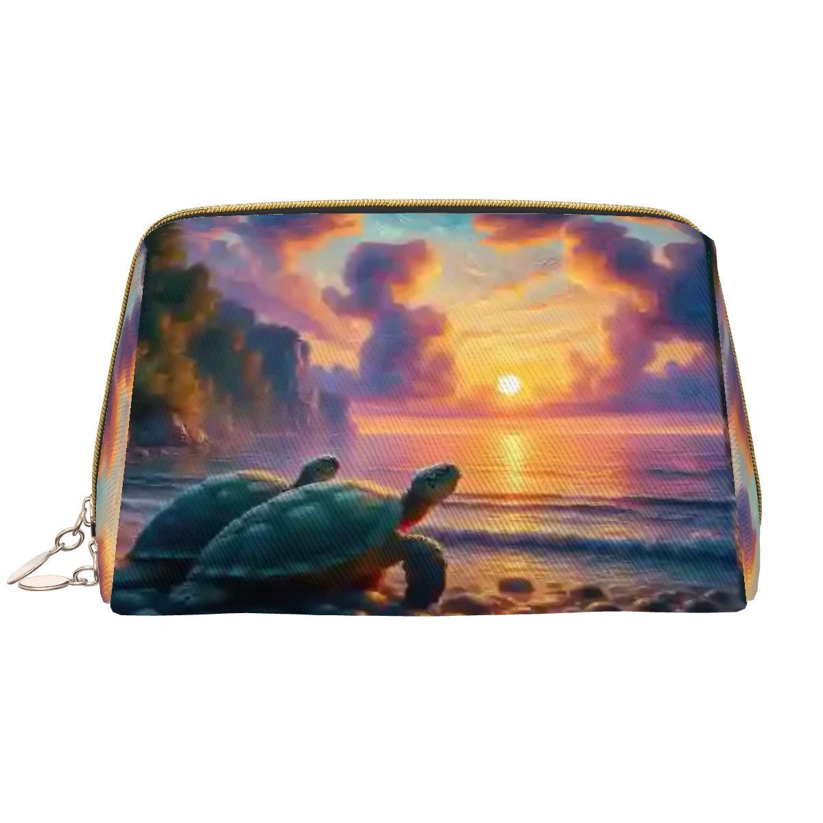 Turtles in the Sunset Large Leather Makeup Bag - Gregg Acini Adoree Designs - Bags