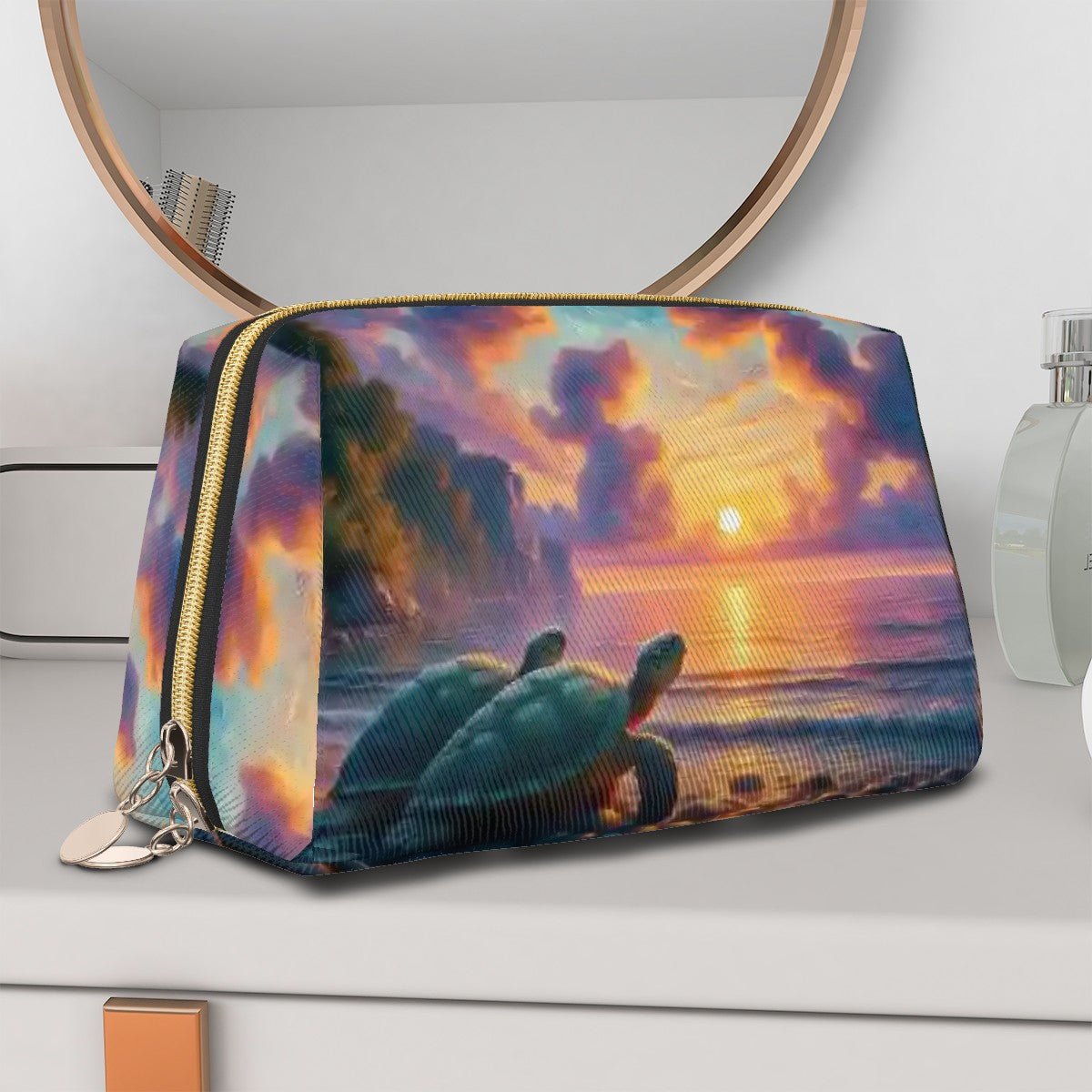 Turtles in the Sunset Large Leather Makeup Bag - Gregg Acini Adoree Designs - Bags