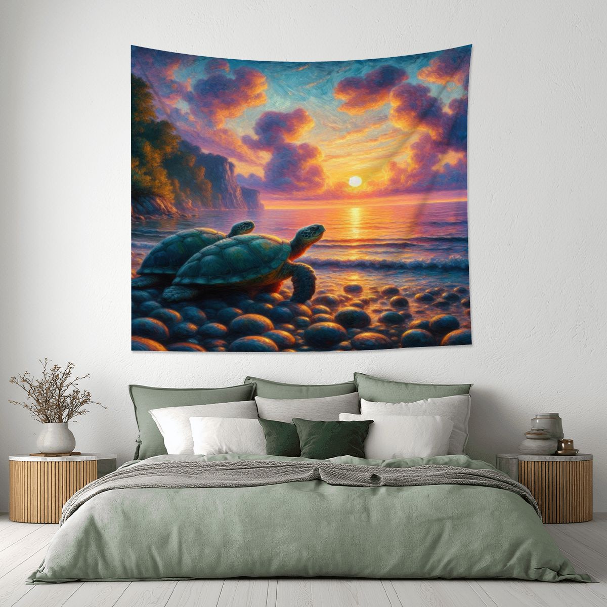 Turtles in the Sunset Lightweight Wall Tapestry (Fabric Wall Hanging - USA) - Gregg Acini Adoree Designs - Wall Coverings