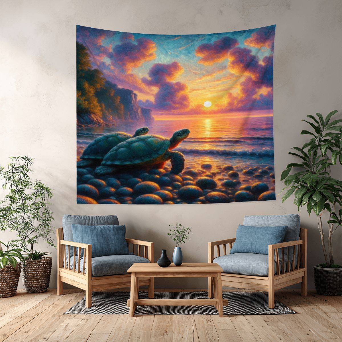 Turtles in the Sunset Lightweight Wall Tapestry (Fabric Wall Hanging - USA) - Gregg Acini Adoree Designs - Wall Coverings