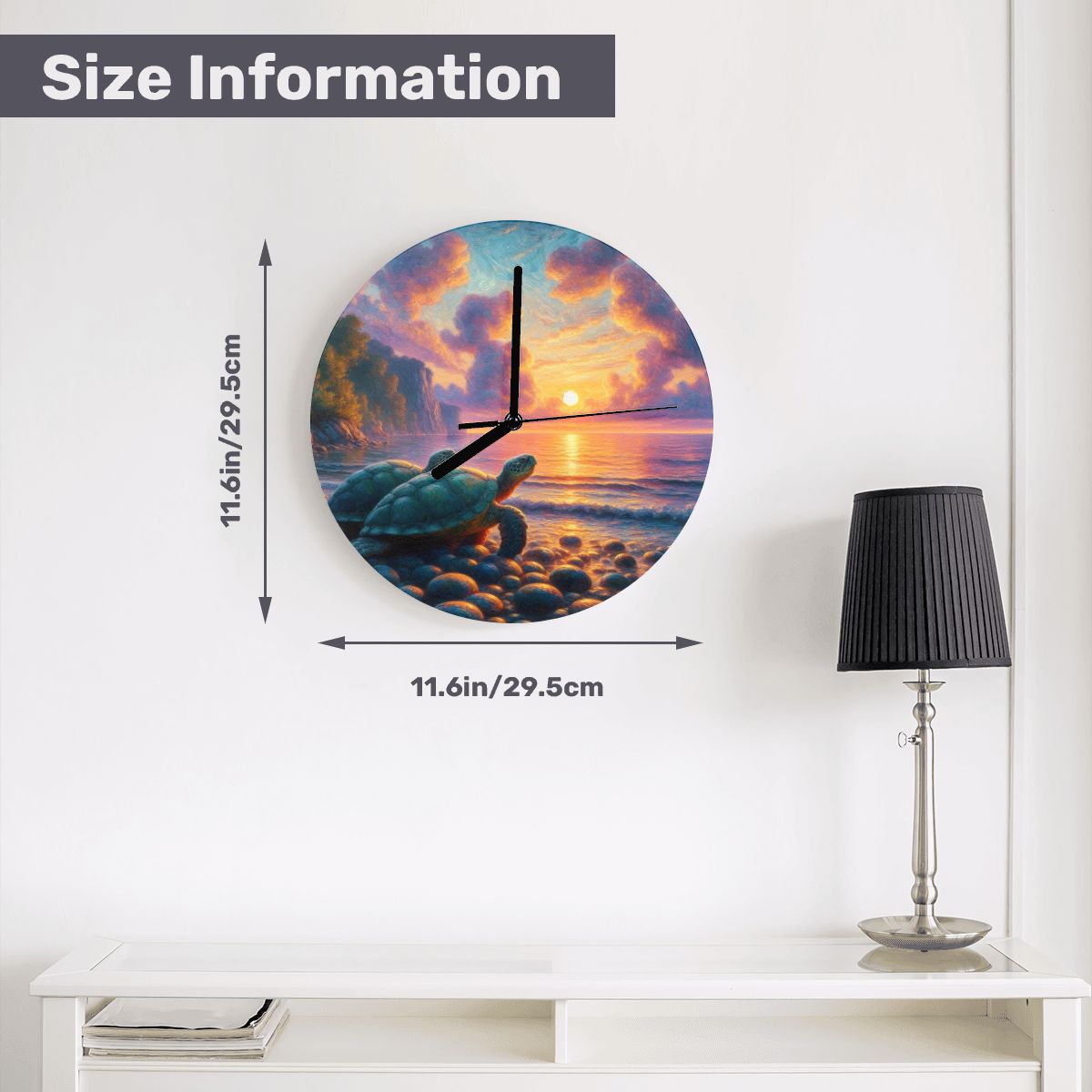 Turtles in the Sunset MDF Wall Clock (Made in USA) - Gregg Acini Adoree Designs - Wall Clock