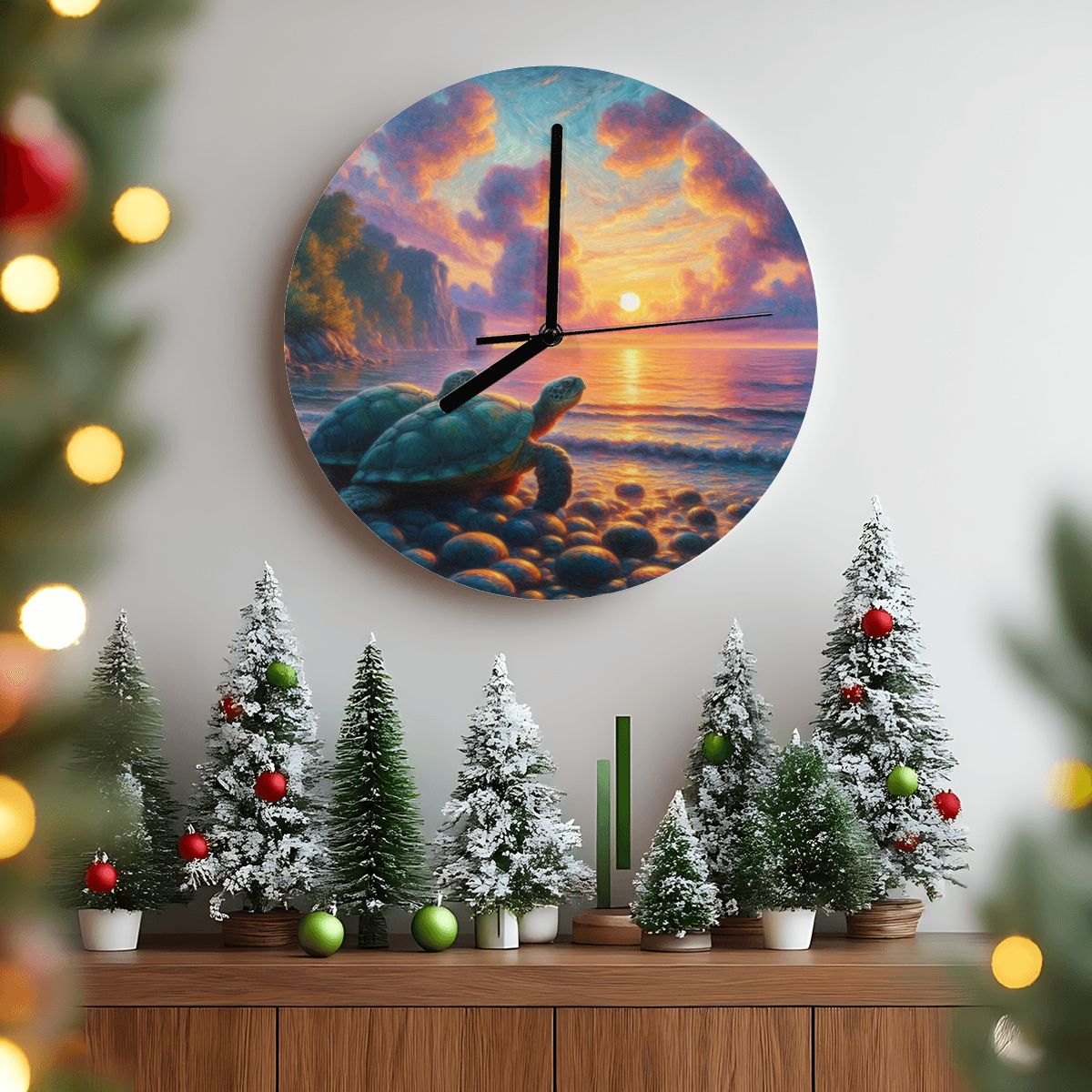 Turtles in the Sunset MDF Wall Clock (Made in USA) - Gregg Acini Adoree Designs - Wall Clock