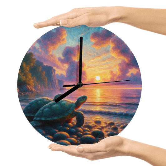 Turtles in the Sunset MDF Wall Clock (Made in USA) - Gregg Acini Adoree Designs - Wall Clock