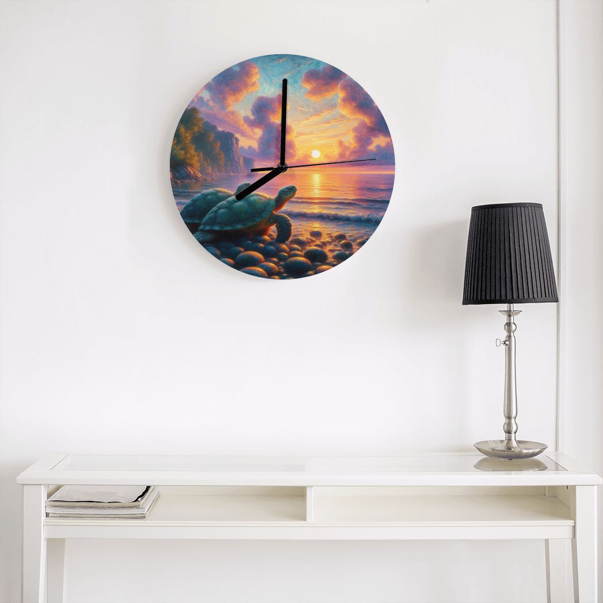 Turtles in the Sunset MDF Wall Clock (Made in USA) - Gregg Acini Adoree Designs - Wall Clock